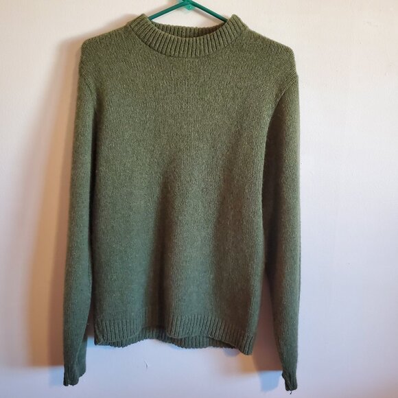 Vintage Union Made in USA Shetland Wool Blend Army Green Crewneck Sweater Medium - Picture 9 of 16
